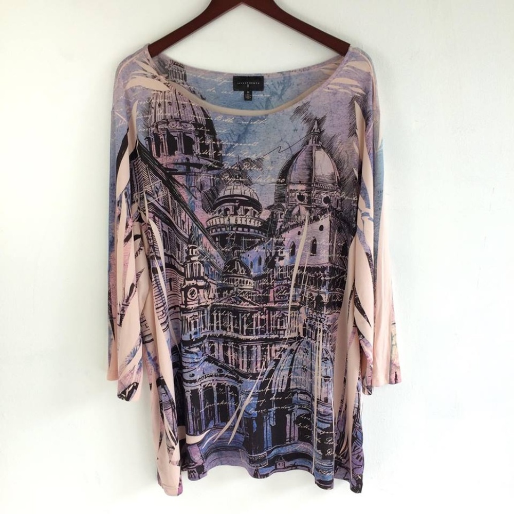 Pink Graphic Print Stretchy Flow Top - 3XL